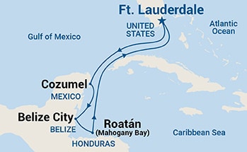 7-Day Western Caribbean with Mexico Holiday Itinerary Map